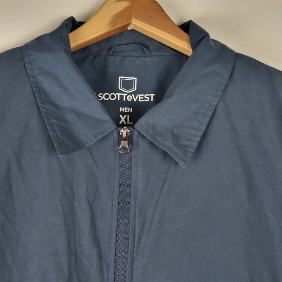 SCOTTeVEST Sterling Jacket Mens XL Navy Convertible Zip Off Sleeves Travel Cargo - Picture 6 of 16